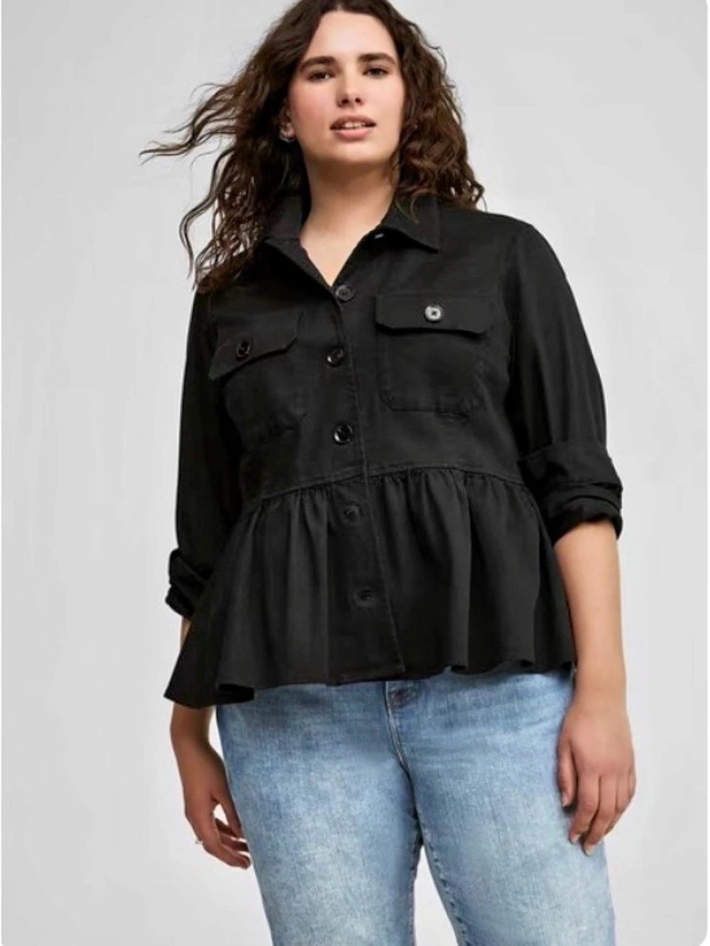 NWT Torrid Peplum Utility LT Twill Jacket in Black Size 3X